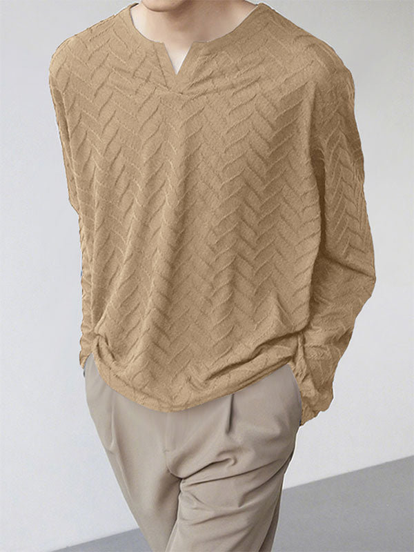 Men's Solid Textured Long Sleeve T-Shirt SKUL29586