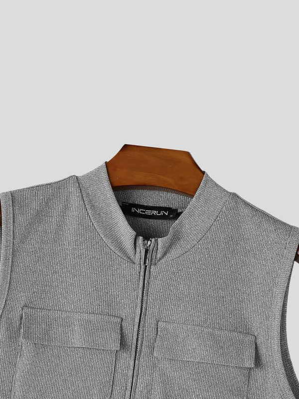 Men's Vintage Casual Half-Zip Knit Fitted Muscle Cargo Tank SKUL69703