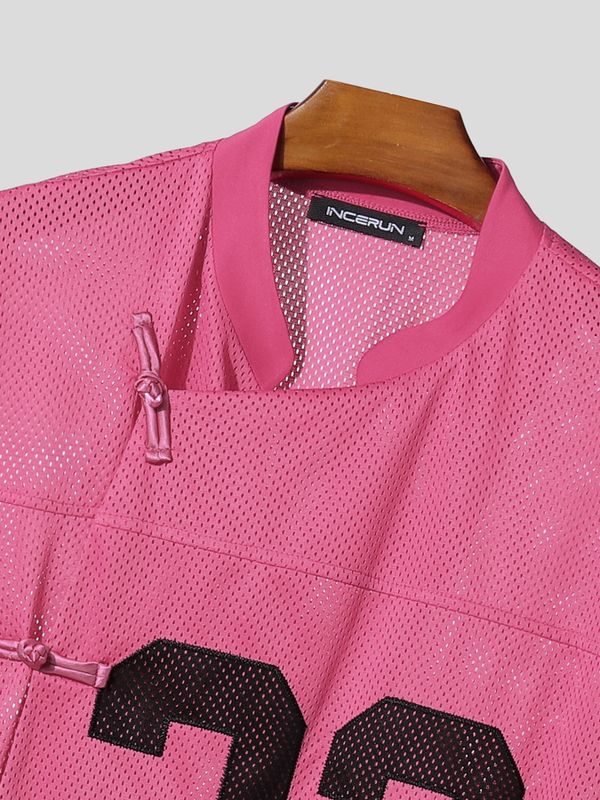 Men's Avant-Garde Full-Body Athletic Mesh Frog-Button Short Sleeve Shirt SKUL55504