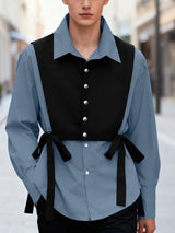 Men's Faux Two Piece Patchwork Long Sleeve Shirt SKUL46566