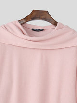 Men's Solid Color Textured Drape Neck Long Sleeve Sweater SKUL45163