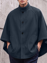 Men's Avant-Garde Zen Contrast Stitch Stand Collar Cloak SKUL79052