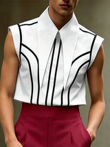Men's Avant-Garde Futuristic Pointed Collar Colorblock Piping Sleeveless Shirt SKUL66063