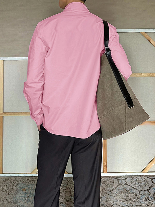 Men's Solid Bow Tie Casual Long Sleeve Shirt SKUL30777