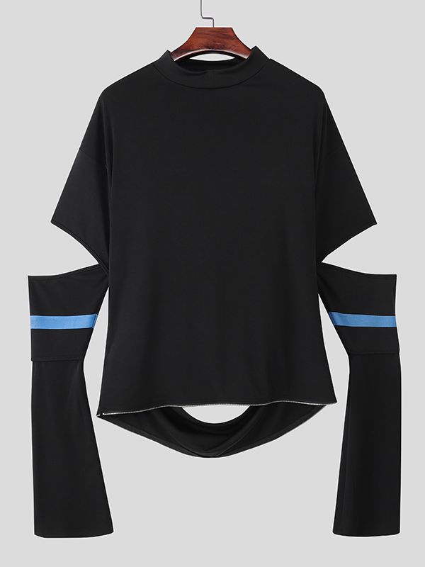 Men's Cut Out Design Contrast Color Striped Zipper Long Sleeve Sweatshirt SKUL36342