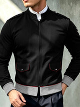 Men's Retro Early Autumn Military Piping Flap Pocket Slim Fit Waist Length Long Sleeve Bomber Jacket SKUL82455