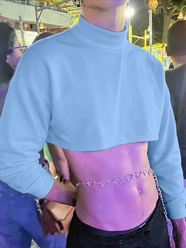 Men's Solid Color Deconstructed Cropped Long Sleeve Sweatshirt SKUL51813