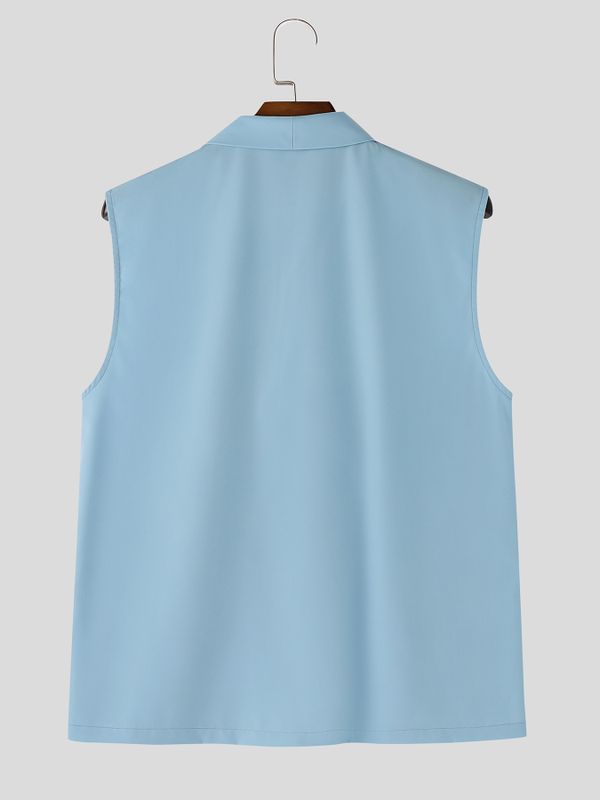Men's Solid Color Lapel Button Tank SKUL56063