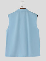 Men's Solid Color Lapel Button Tank SKUL56063