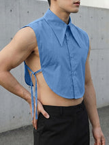 Men's Avant-Garde Pointed Collar Side Tie-Up Cropped Shirt SKUL68068