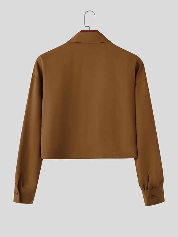 Men's Stripe Patchwork Contrast Color Cropped Short Sleeve Shirt SKUL41292