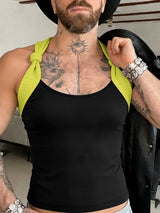 Men's vant-Garde Knot Detail Contrast Colorblock Fitted Muscle Tank SKUL60608