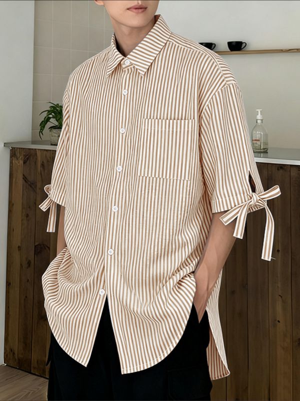 Men's Bow Tie Stripe Half Sleeve Shirt SKUL41034