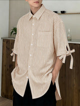 Men's Bow Tie Stripe Half Sleeve Shirt SKUL41034