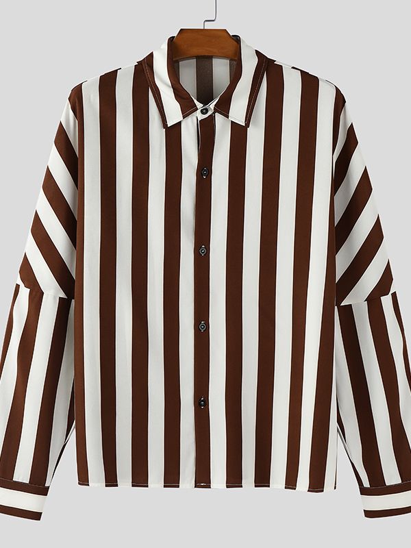 Men's Casual Striped Loose Long Sleeve Shirt SKUL35300