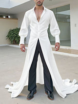 Men's Solid Color Floor-Length Long Hem Long Sleeve Cardigan SKUL28134