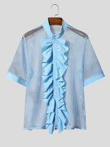 Men's French Ruffle Mesh Design Short Sleeve Shirt SKUL63170