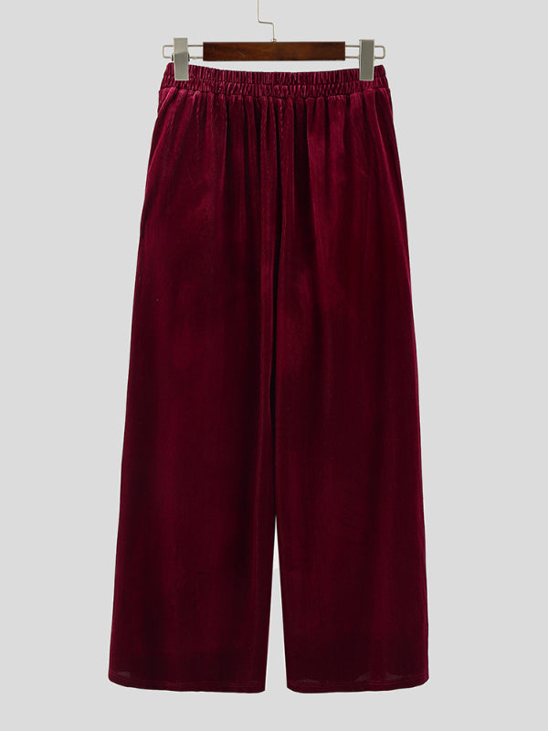 Men's Ruffled Patchwork Wide Leg Velvet Pant SKUL30412