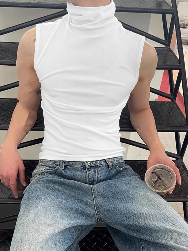 Men's Solid Color Casual Turtleneck Tank SKUL23615