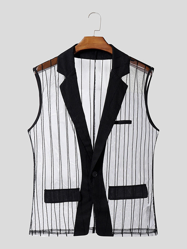 Men's Sheer Mesh Stripe Casual Waistcoat SKUL19022