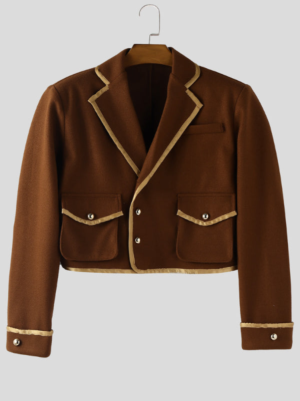 Men's Preppy Contrast Cropped Long Sleeve Jacket SKUL27422