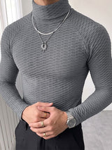 Men's Sexy Clubwear 3D Honeycomb Textured Muscle Fit Raglan Long Sleeve Turtleneck T-shirt SKUL83140