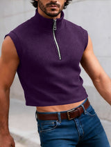 Men's Solid Color Textured High Neck Tank SKUL54042