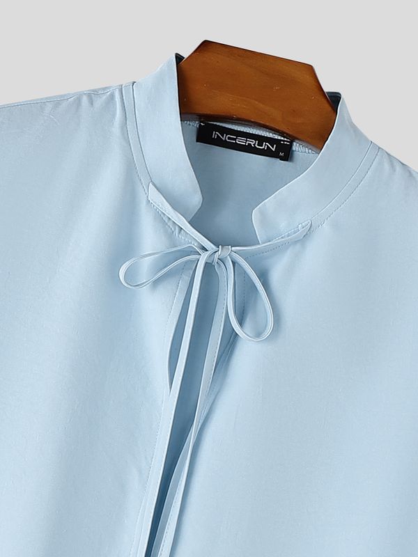 Men's Avant-Garde Neo-Chinese Open-Slit Tie-Front Mandarin Collar Tank SKUL75616