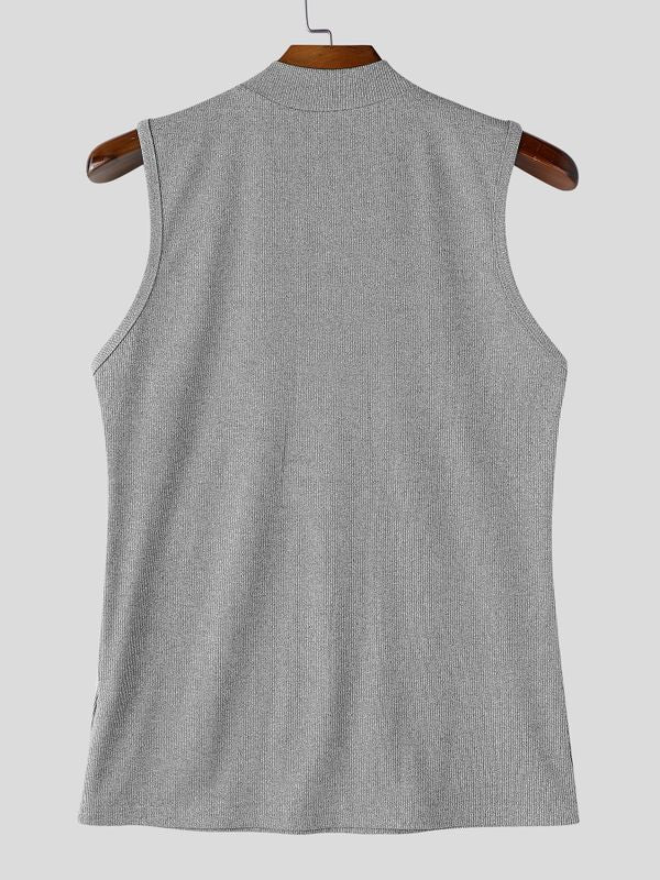 Men's Vintage Casual Half-Zip Knit Fitted Muscle Cargo Tank SKUL69703