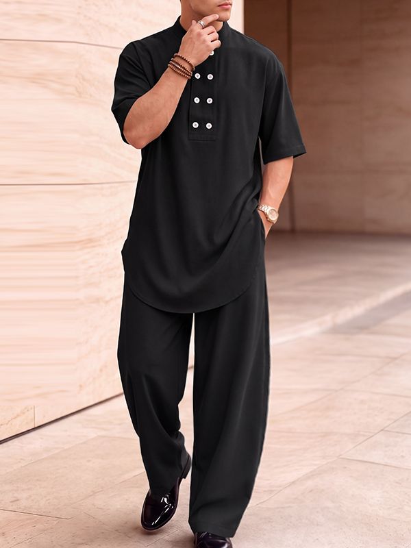 Men's Elevated Resort Wear Neo-Traditional Double-Breasted Two Pieces Outfit SKUL79743
