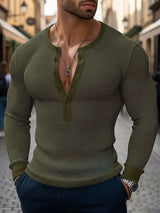 Men's Sheer Mesh Half Placket Long Sleeve T-shirt SKUL48015