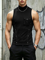 Men's Avant-Garde Asymmetrical Studded Wrap Tank SKUL63843