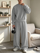 Men's Clean Fit Urban Casual Wide Ribbed Hem Elastic Waist Drop Shoulder Two Pieces Outfit SKUL82473