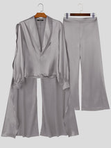Men's Avant-Garde Runway Draped Cape Lantern Sleeve High-Waist Two Pieces Outfit SKUL83951