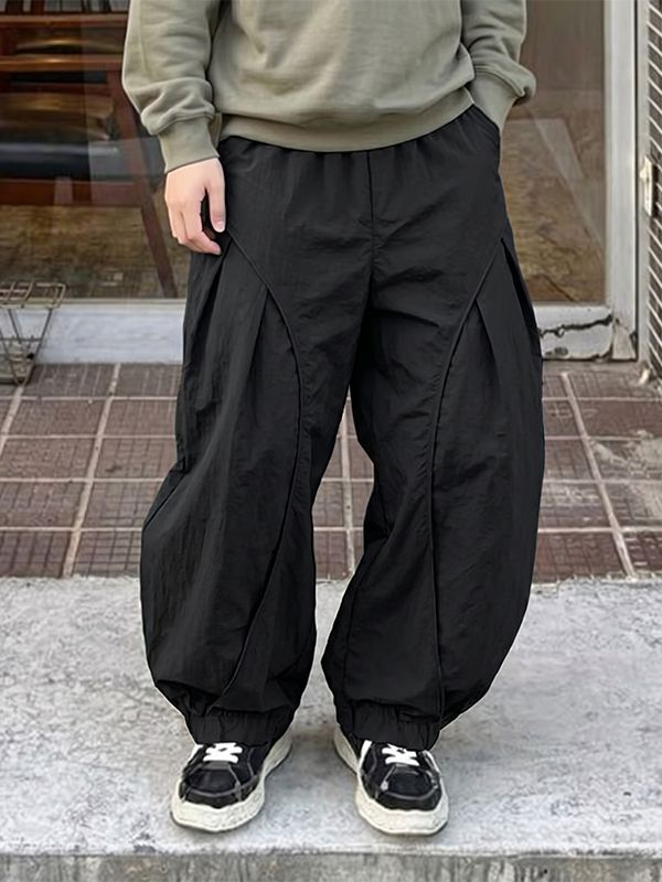 Men's Harajuku Streetwear Oversized Baggy Curved Pleated Elastic Waist Pant SKUL66153