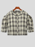 Mens Plaid Puff Sleeve Two Pieces Outfits SKUK04204