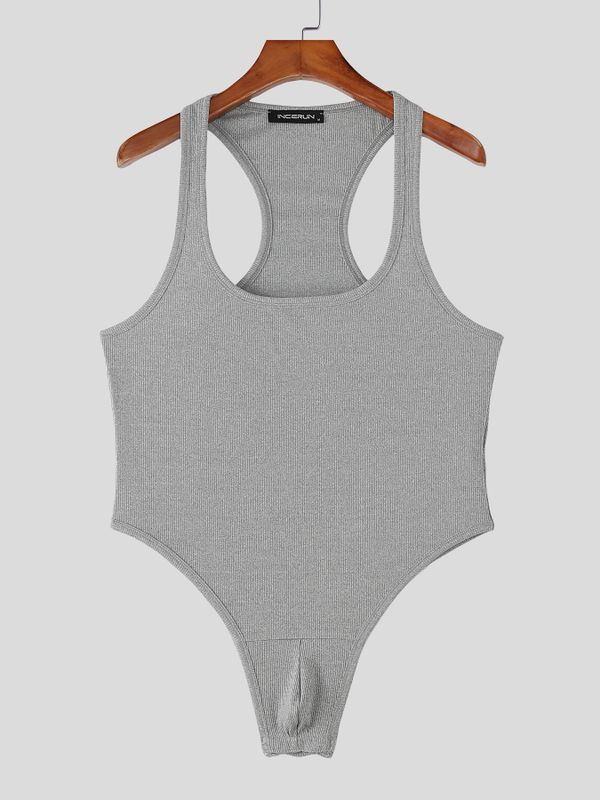 Men's Solid Color Textured Low Neck Bodysuit SKUL53141