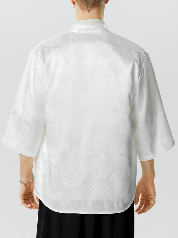 Mens Chinese Style Frog Button Dragon Jacquard Shirt SKUK11786