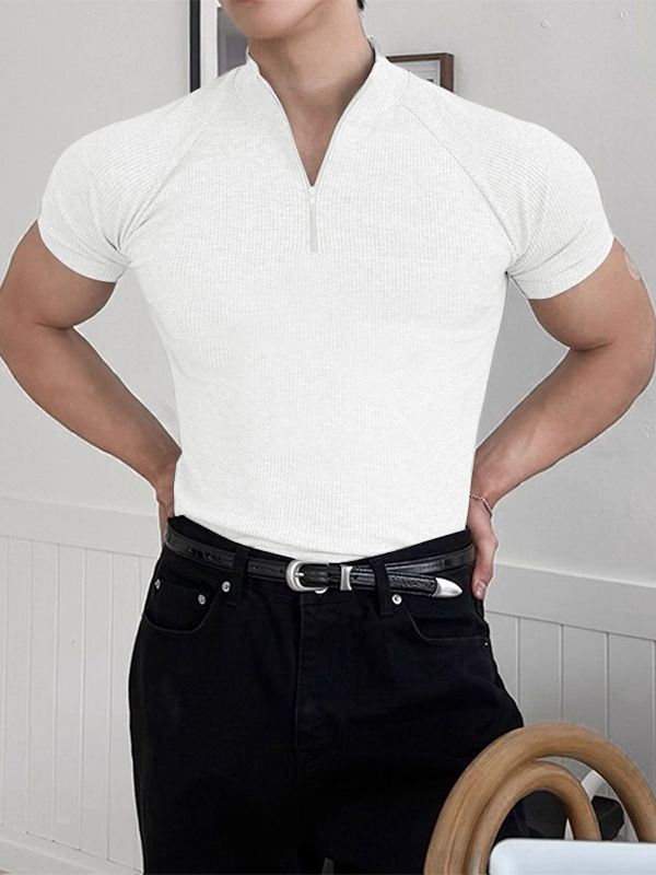 Men's Texture Half Zip Short Sleeve T-Shirt SKUL35294