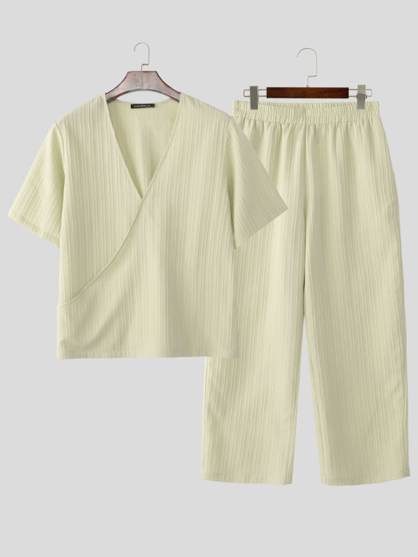 Mens Solid Color Textured Casual Two Pieces Outfit SKUL15627