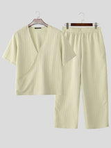 Mens Solid Color Textured Casual Two Pieces Outfit SKUL15627