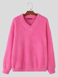 Mens Solid V-Neck Fleece Pullover Sweatshirt SKUK41792