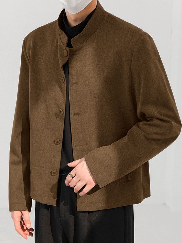 Men's Solid Color Stand Collar Long Sleeve Blazer SKUL43819