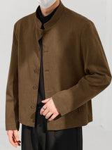 Men's Solid Color Stand Collar Long Sleeve Blazer SKUL43819