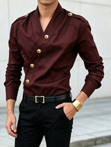 Men's Avant-Garde Party Epaulet Detail Diagonal Metal Button Slim Long Sleeve Shirt SKUL81152