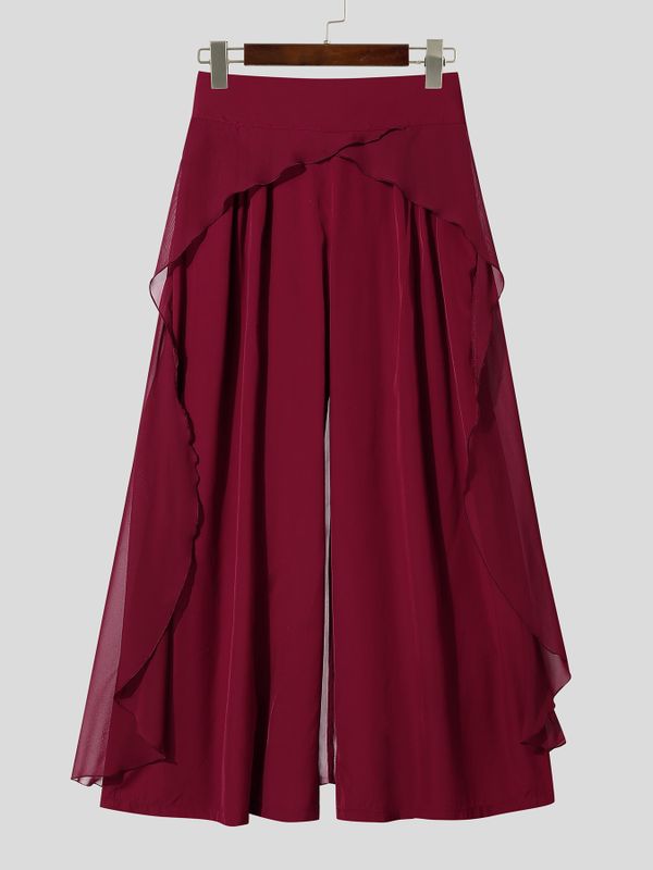 Men's Bohemian Avant-Garde Beach Vacation Chiffon Skirt Overlay Wide-Leg Pant SKUL84058