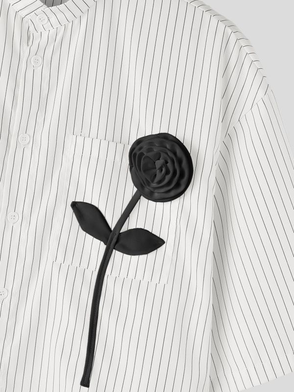Men's 3D Floral Patchwork Striped Half Sleeve Shirt SKUL63257