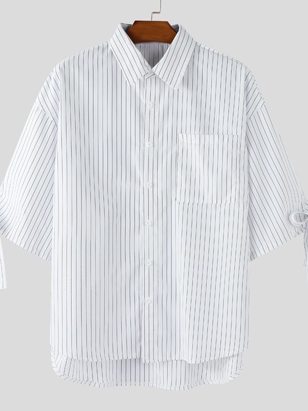 Men's Bow Tie Striped Half Sleeve Shirt SKUL39909