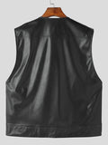 Mens Solid PU Leather Button Front Waistcoat SKUK25627