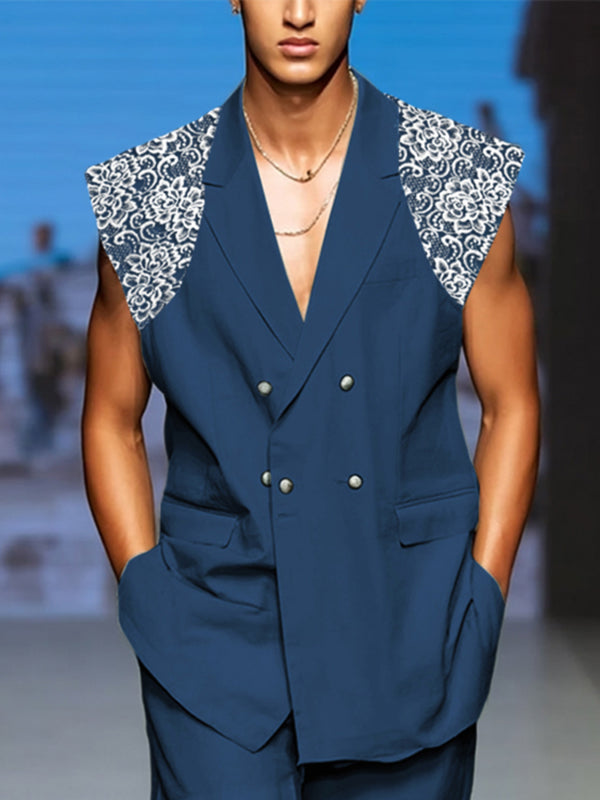 Men's Lace Patchwork Sleeveless Blazer SKUL21486